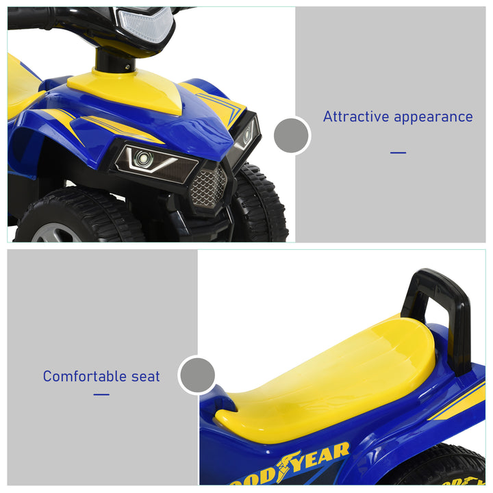 Baby Quad Bike Kids Ride On Car Goodyear Licensed Walker Foot To Floor Slider NO POWER w/ Lights Horn Storage Blue for 18-36 Months