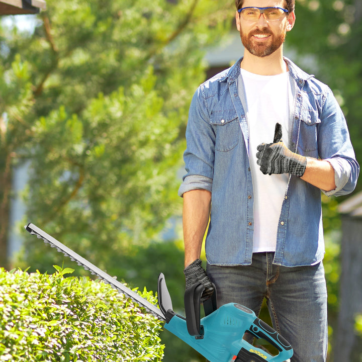 20" Cordless Hedge Trimmer, 21V Electric Hedge Cutter with 51cm Dual Action Blade, 2 x 4000mAh Batteries and Brushless Motor for Garden Branches, Shrubs, Twigs, Blue