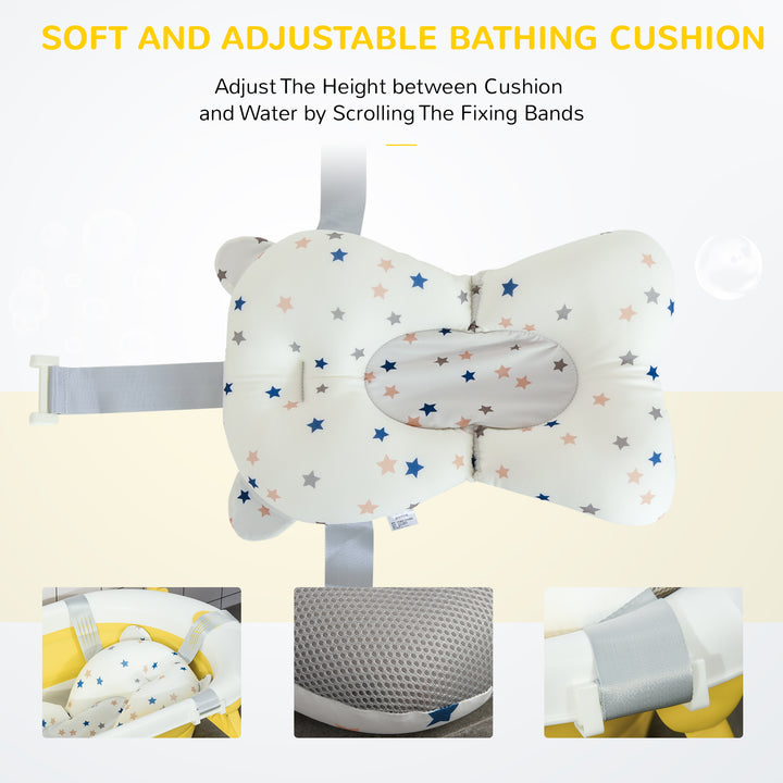 HOMCOM Foldable Baby Bath: Ergonomic Portable Design with Cushion, Temperature Indicator & Non-Slip Legs, 0-3 Years, Yellow | Aosom UK