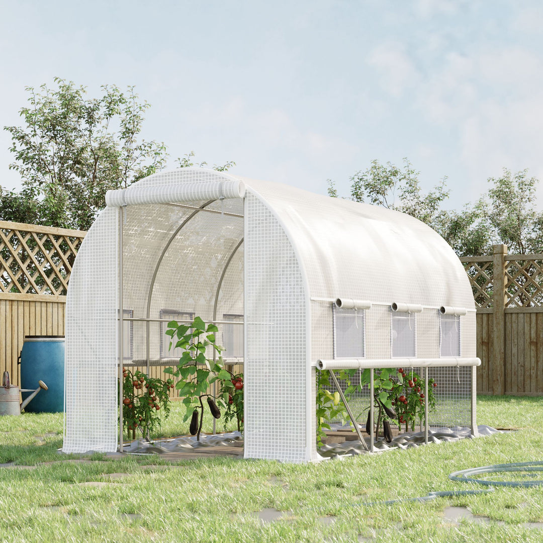 MCL Walk-in Polytunnel Greenhouse Green House with Roll-up Sidewalls, UV-resistant PE Cover, 3 x 2 x 2m, White