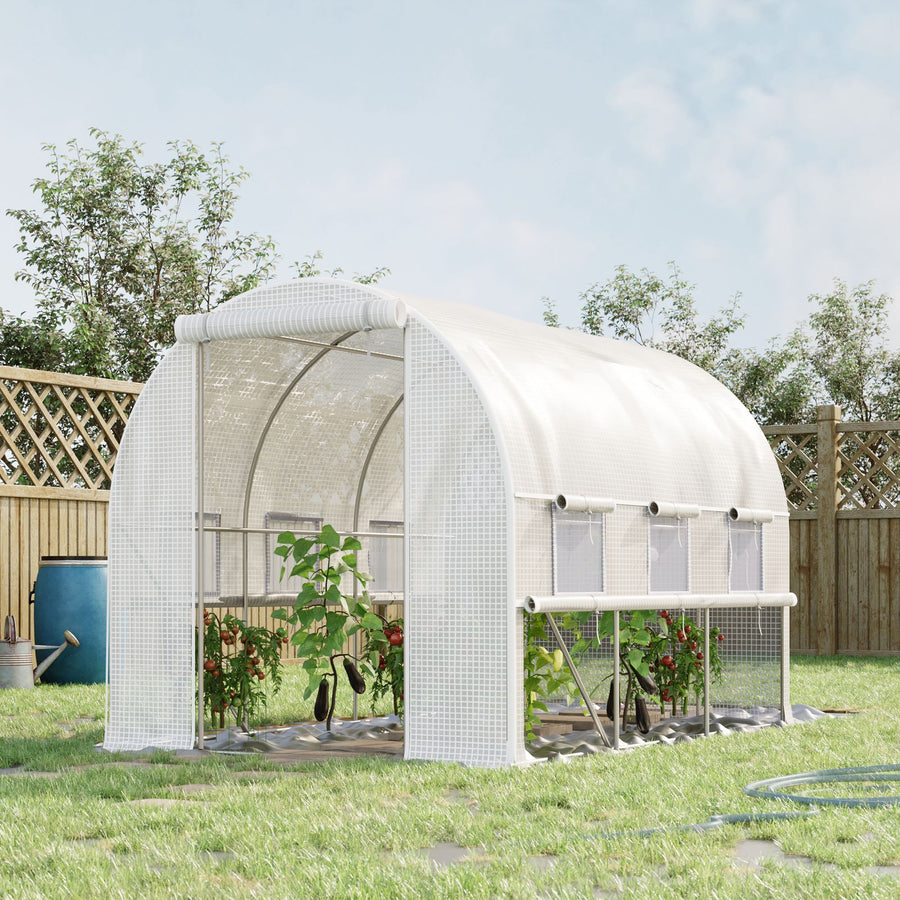 Walk-in Polytunnel Greenhouse Green House with Roll-up Sidewalls, UV-resistant PE Cover, 3 x 2 x 2m, White