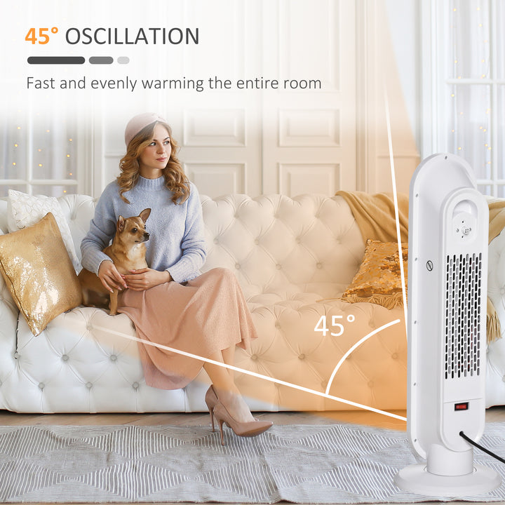 Ceramic Space Heater, Indoor Tower Heater with 2 Heat, Oscillation, Remote Control, Timer, Tip-Over & Overheating Protection, 1200W/2000W, White