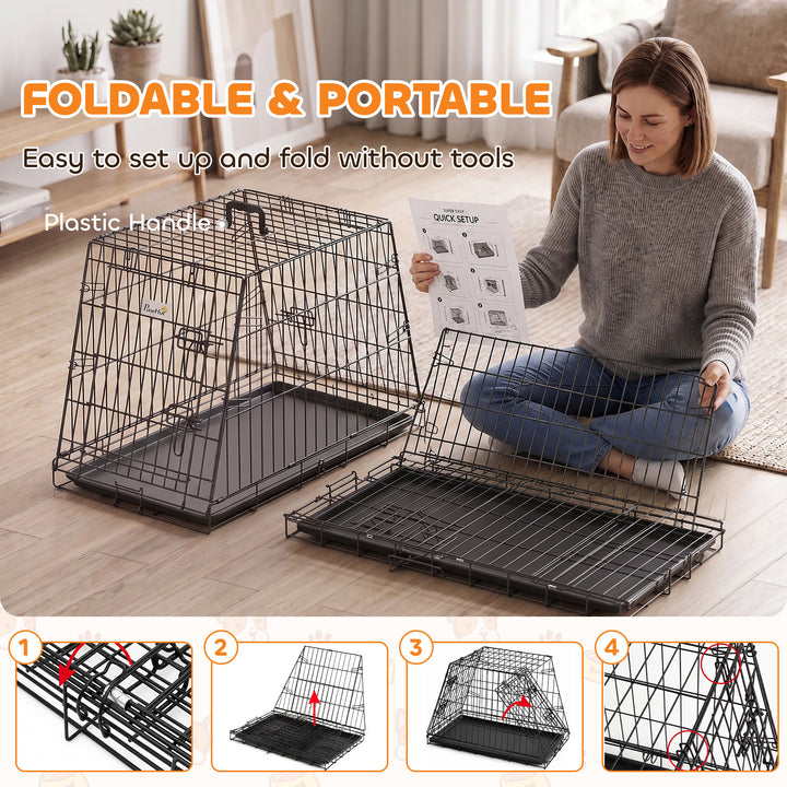 30"(76 cm) Car Dog Crate Collapsible Slanted Travel Small Dog Cage wit