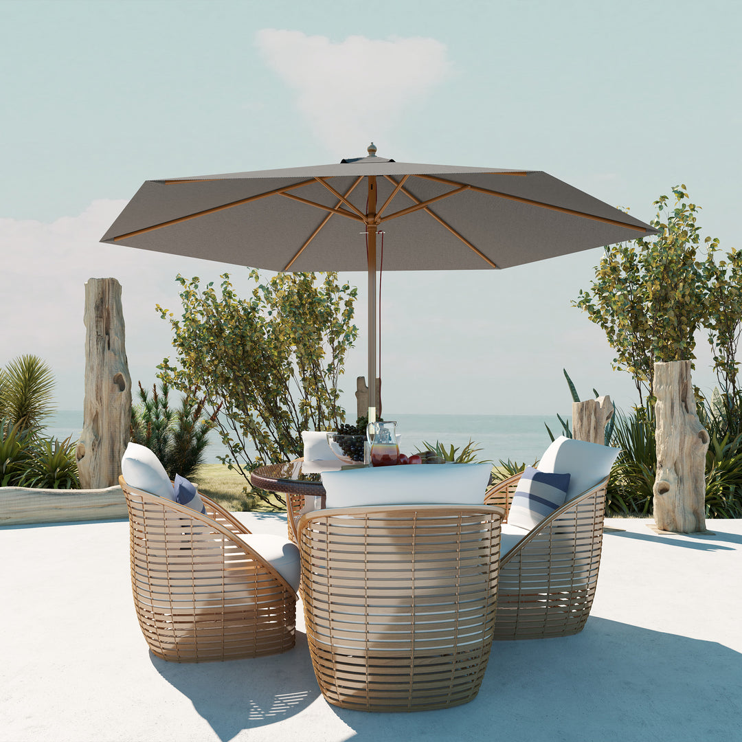 2.5m Wood Garden Parasol Sun Shade Patio Outdoor Wooden Umbrella Canopy, Table Market Umbrella with Vent, 38mm Pole, Rope Pulley Mechanism, Light Grey