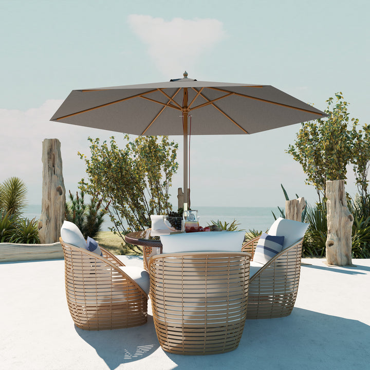 2.5m Wood Garden Parasol Sun Shade Patio Outdoor Wooden Umbrella Canopy, Table Market Umbrella with Vent, 38mm Pole, Rope Pulley Mechanism, Light Grey