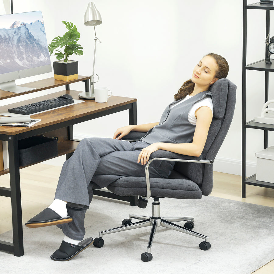 Executive Office Chair, Linen Fabric Computer Desk Chair with Double-Layer Back Cushion, Tilt Function, Height Adjustable for Home, Charcoal Grey