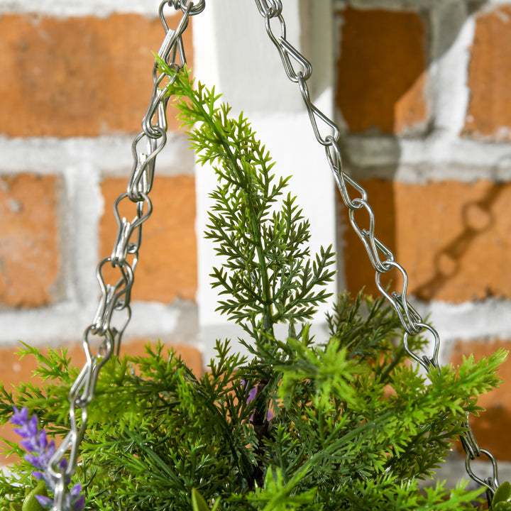 Set of Two Artificial Hanging Lavender Flower Pots - Purple