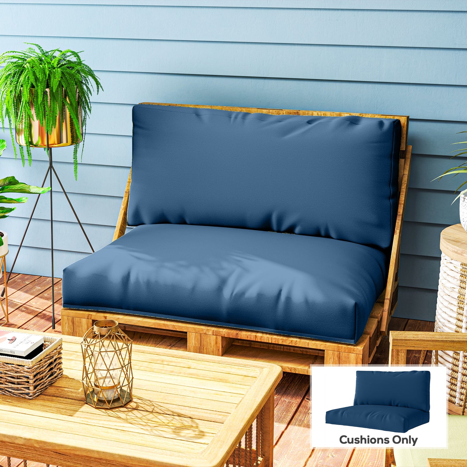 Two Piece Seat Pallet and Back Cushions - Navy Blue