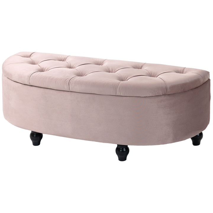 HOMCOM Semi-Circle Bed End Bench Ottoman with Storage Tufted Upholstered Accent Seat Footrest Stool w/ Rubberwood Legs for Bedroom, Pink | Aosom UK