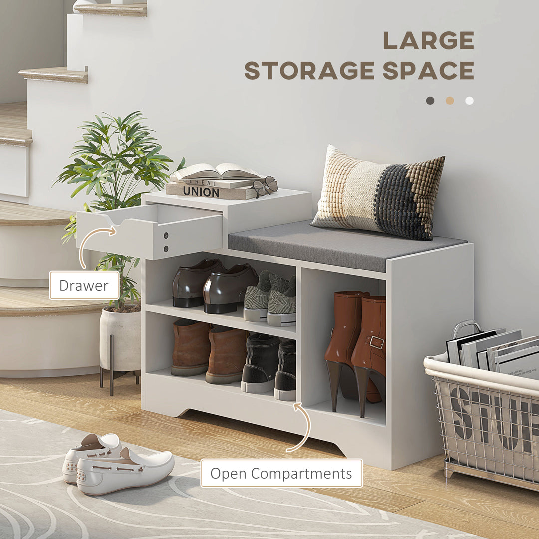 Multi-Compartment Shoe Bench, with Seat - White