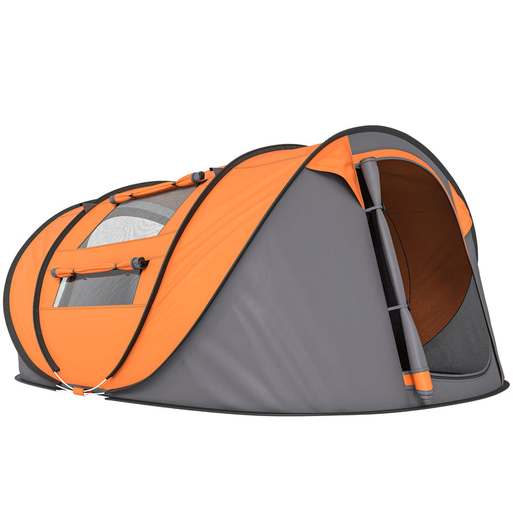 4 Person Pop-up Camping Tent Family Tent with Ground Sheet, 4 Windows and Portable Carry Bag for Beach Outdoor Trip, Orange