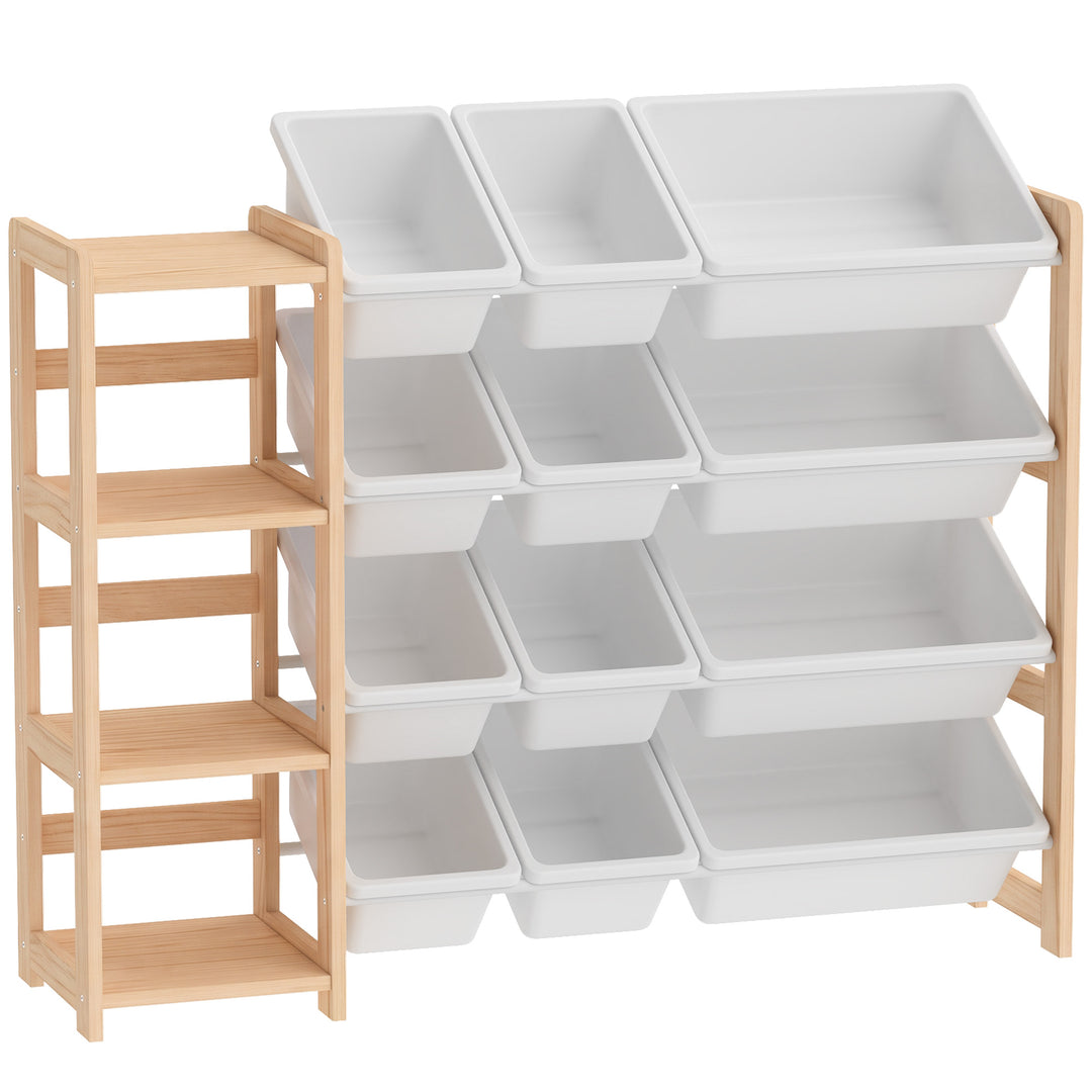 Toy Storage Organiser with 3 Shelves and 12 Bins, Wooden Toy