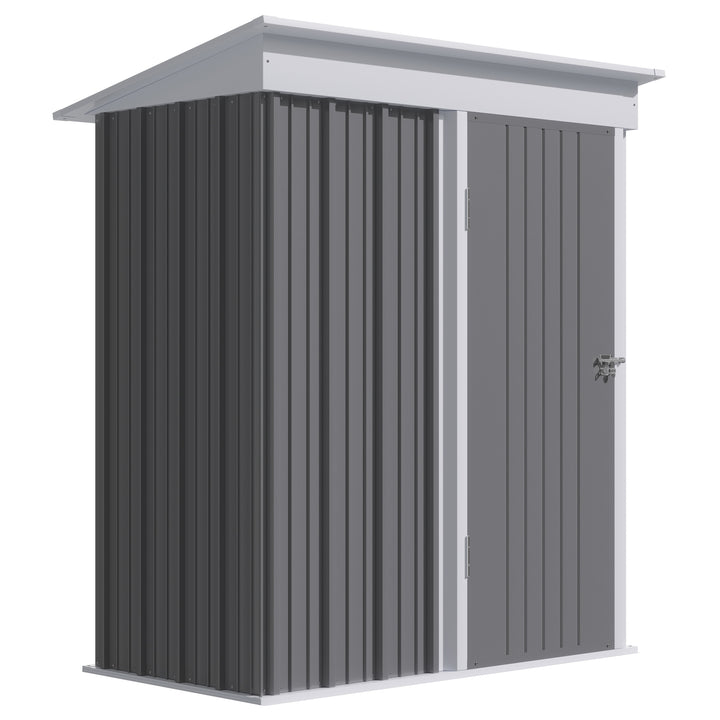 Outsunny Metal Garden Shed, Outdoor Lean-to Shed for Tool Motor Bike, with Adjustable Shelf, Lock, Gloves, 5'x3'x6', Grey | Aosom UK