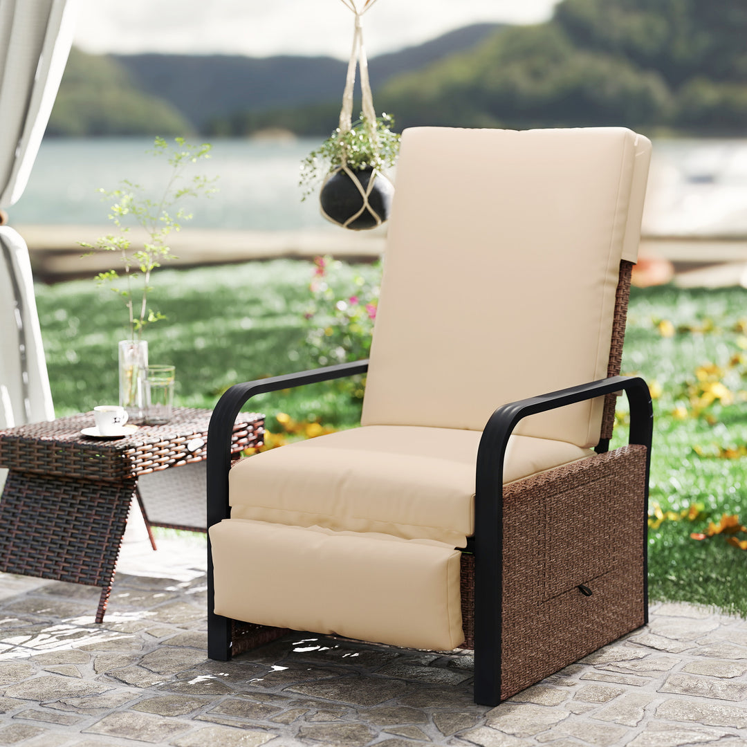 140° Reclining Rattan Armchair - Brown/Khaki