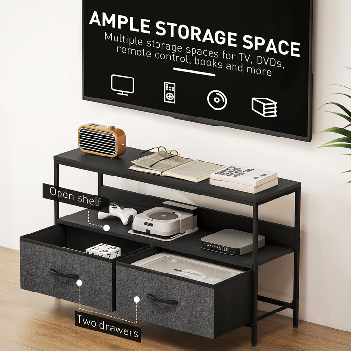 TV Stand Cabinet with 2 Foldable Drawers - Black