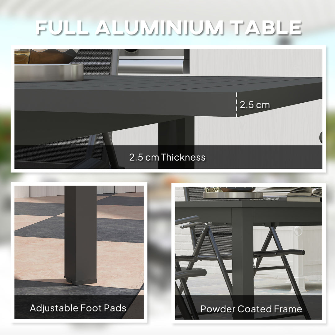 Aluminium Extending Garden Table with Slatted Top for 6-8 Person, 160/220 x 90 x 73 cm, Grey