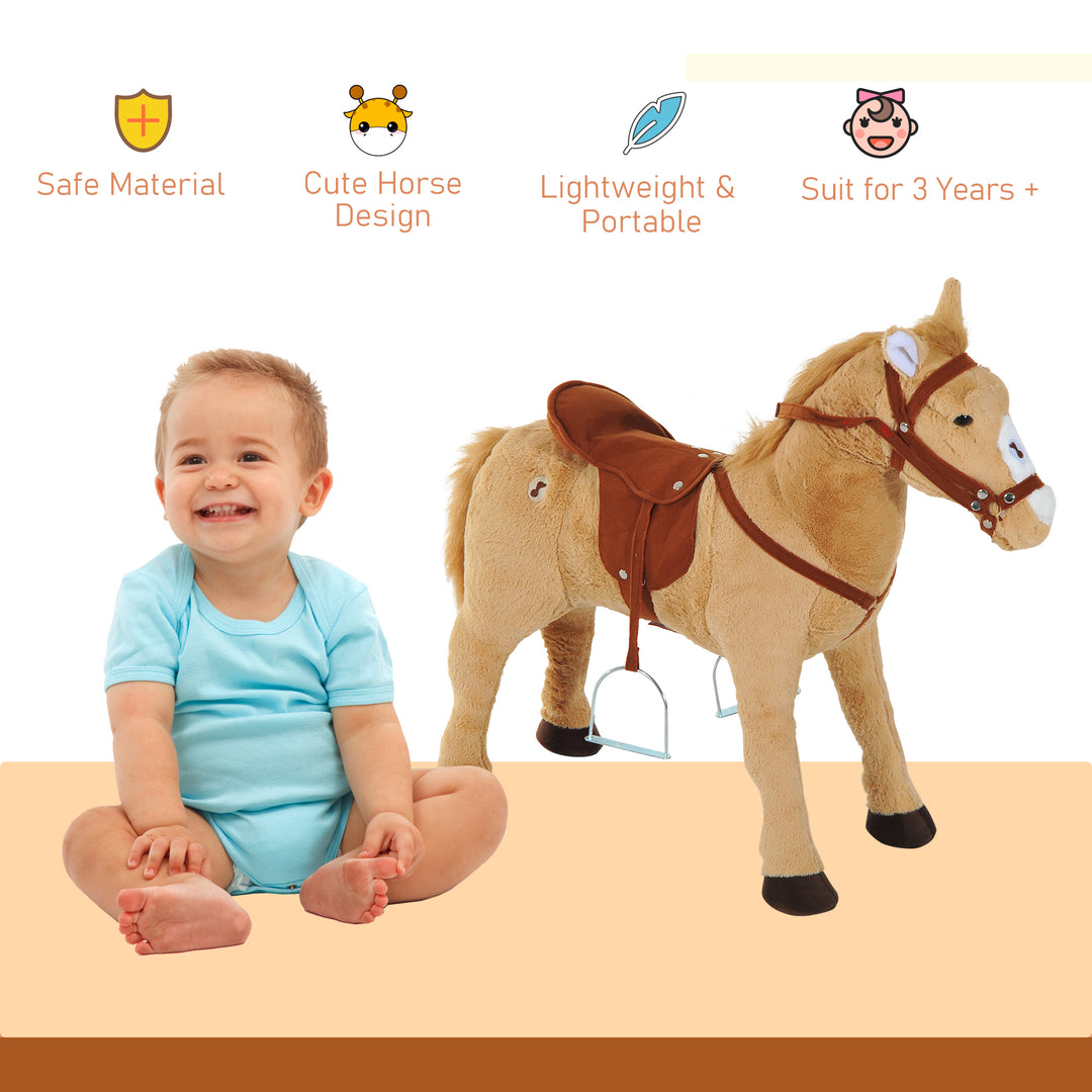 HOMCOM Plush Rocking Pony: Interactive Children's Toy with Sounds, Soft & Safe, Beige | Aosom UK