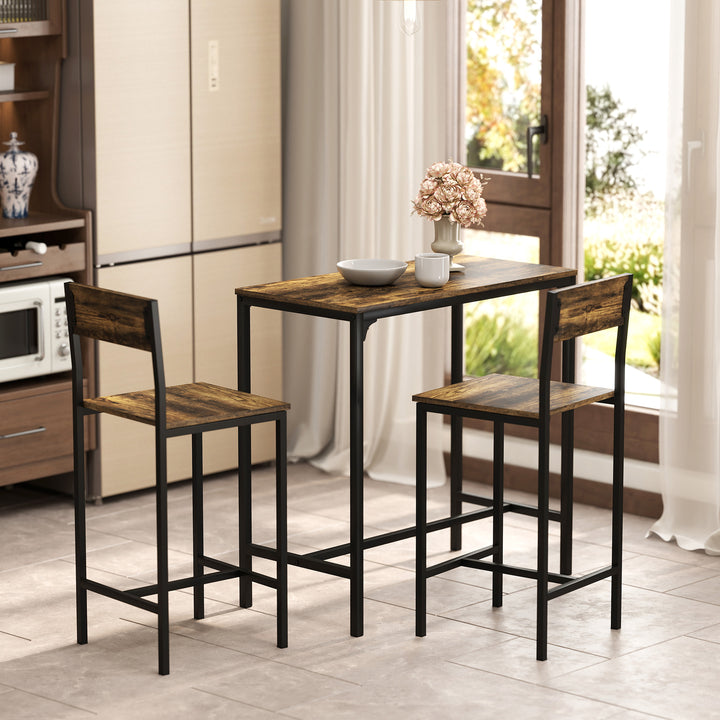 3-Piece Bar Table Set with 2 Stools, Industrial Breakfast Bar Set with