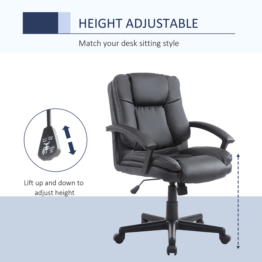 Office Chair, Computer Desk Chair, PU Leather Mid Back Executive Chair with Adjustable Height and Swivel Rolling Wheels for Home Study, Black