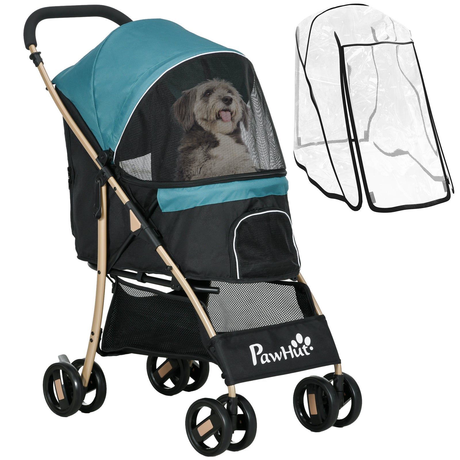 Pet Stroller for Small and Miniature Dogs, with Rain Cover - Dark Green