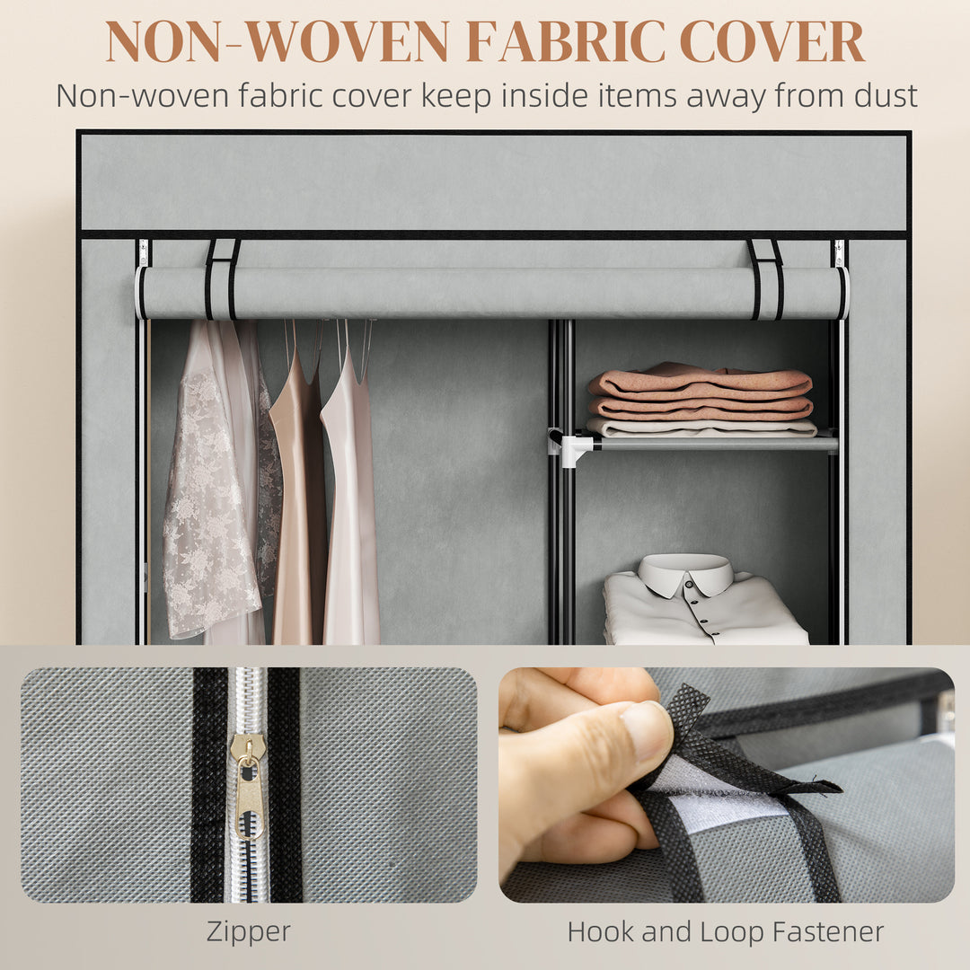 Fabric Wardrobe, Portable Wardrobe with 6 Shelves, 1 Hanging Rail, Foldable Closets, 103 x 43 x 162.5 cm, Light Grey