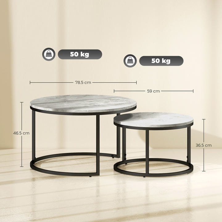 MCL Set of Two Marble-Effect Stacking Tables - Wood Grey