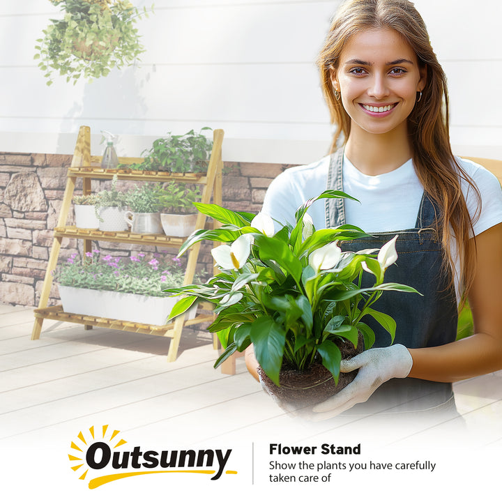 MCL Wooden Folding Flower Pot Stand 3 Tier Garden Planter Display Ladder Gardener Storage Shelves Rack Herb Holder (80L x 37W x 93H cm)