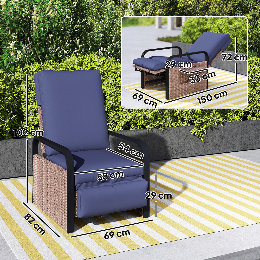 140° Reclining Rattan Armchair - Brown/Blue
