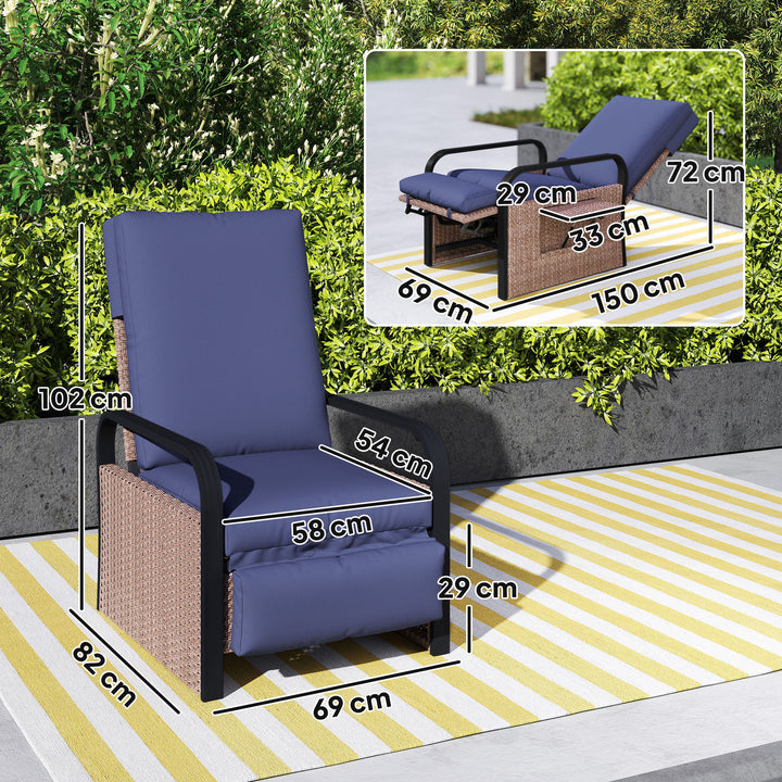 140° Reclining Rattan Armchair - Brown/Blue