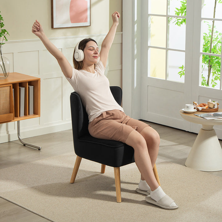 Modern Accent Chair, Fabric Living Room Chair with Rubber Wood Legs and Thick Padding, Black