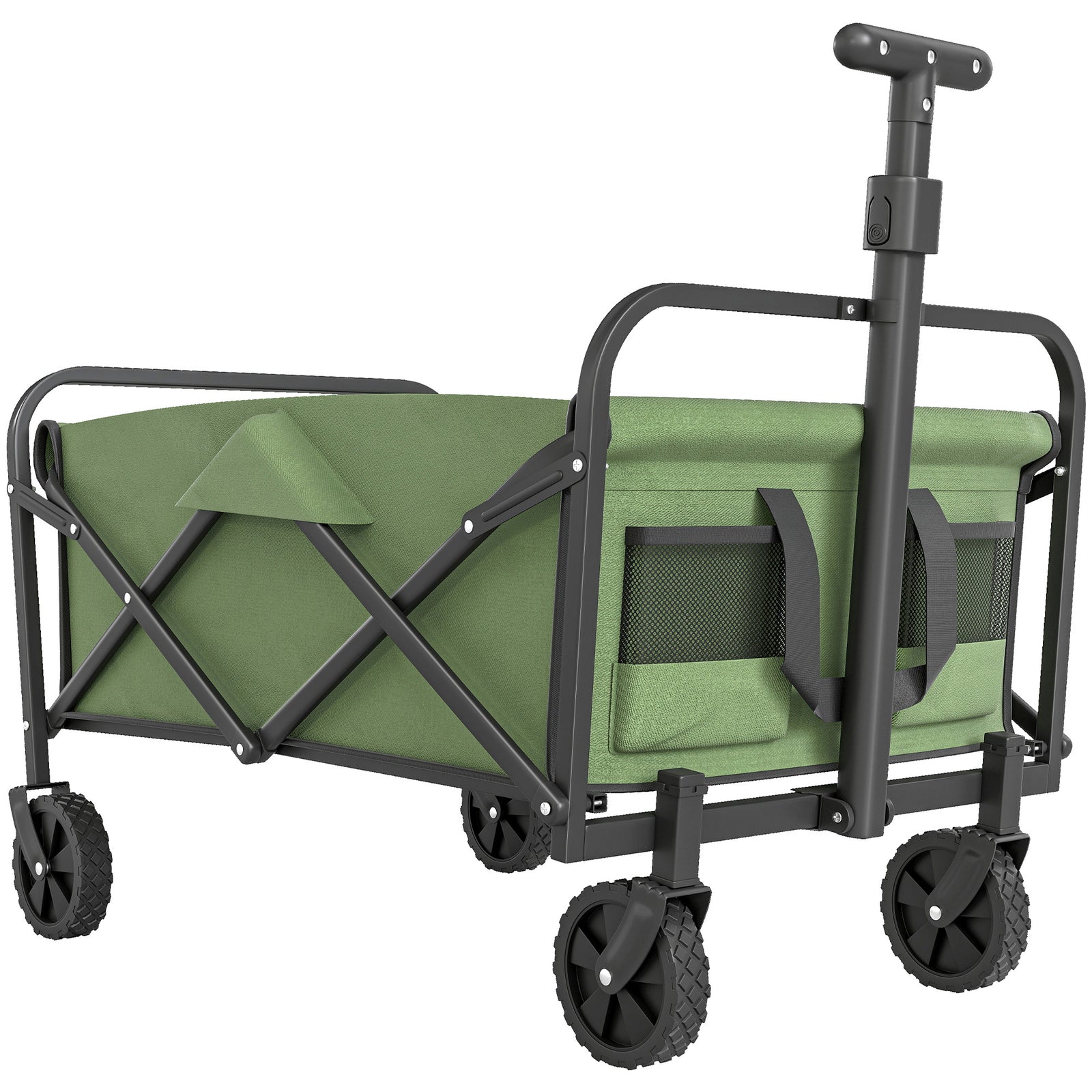 62L Festival Trolley on Wheels, Garden Folding Trolley Cart, 120kg Heavy Duty Collapsible Folding Wagon with Adjustable Handle and Carrying Bag for Beach, Camping, Festival, Green