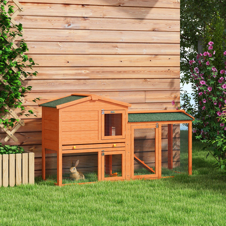 PawHut 2 Tier Rabbit Hutch with Run, Ramp, Slide-out Tray, for Garden, Yard, Orange | Aosom UK