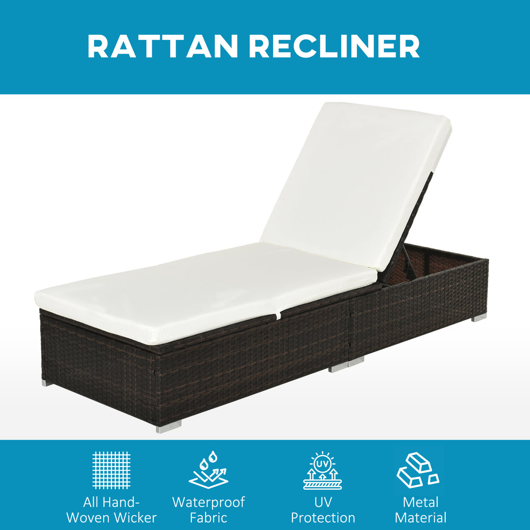 PE Rattan Sun Lounger with Cushion, Outdoor Garden Sunbed Furniture with 5-Level Recliner Backrest, and Armrest, Set of 2, Brown