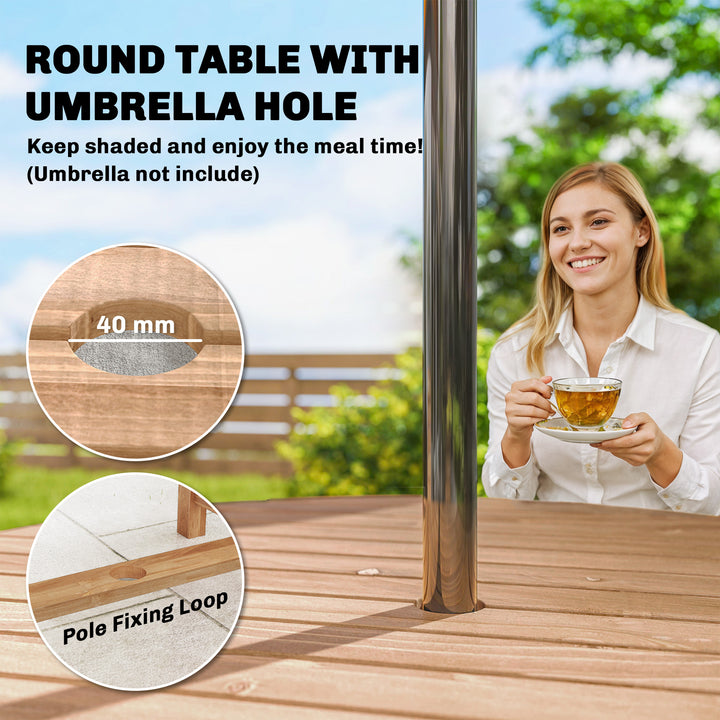 5 Pieces Garden Dining Set with Parasol Hole, Round Outdoor Table and 