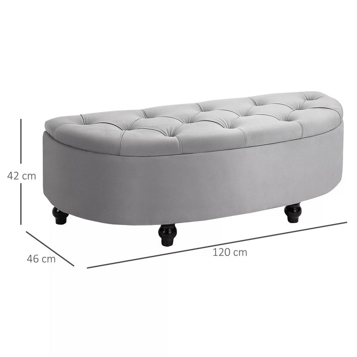 HOMCOM Storage Ottoman Bench, Semi-Circle Tufted Upholstered Accent Seat with Rubberwood Legs, Footrest Stool for Entryway & Bedroom, Grey | Aosom UK