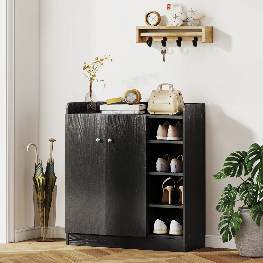 Shoe Storage Cabinet with Adjustable Shelves - Black