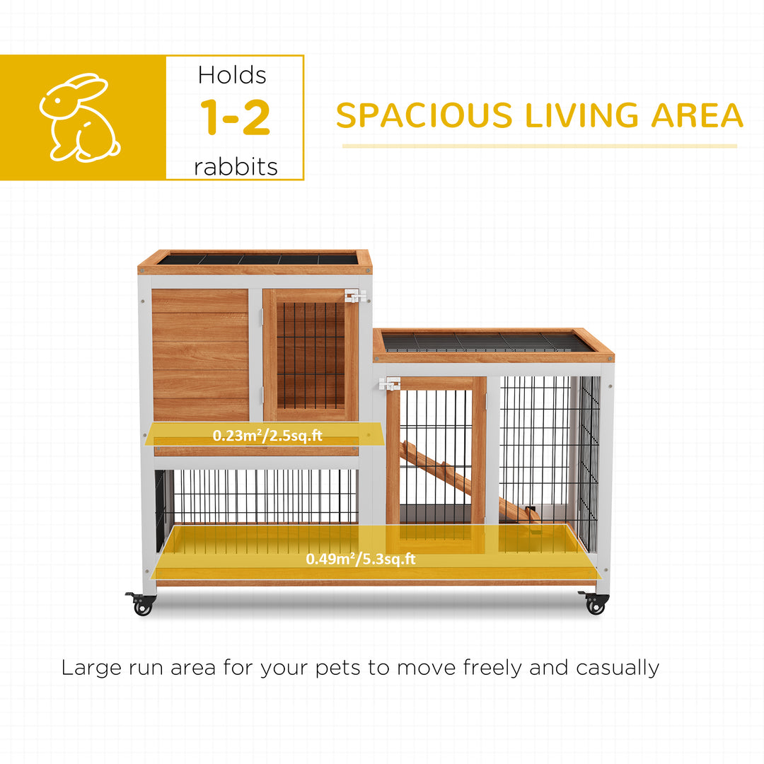 Wooden Indoor Hutch Elevated Cage w/ Wheel, Run, Yellow