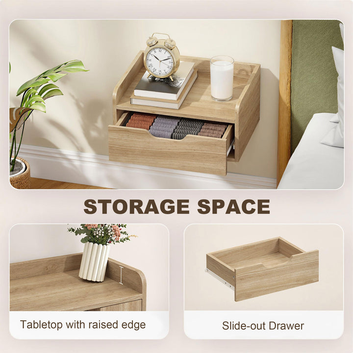 Floating Nightstands Set of 2, Wall Mounted Bedside Table with Drawer 