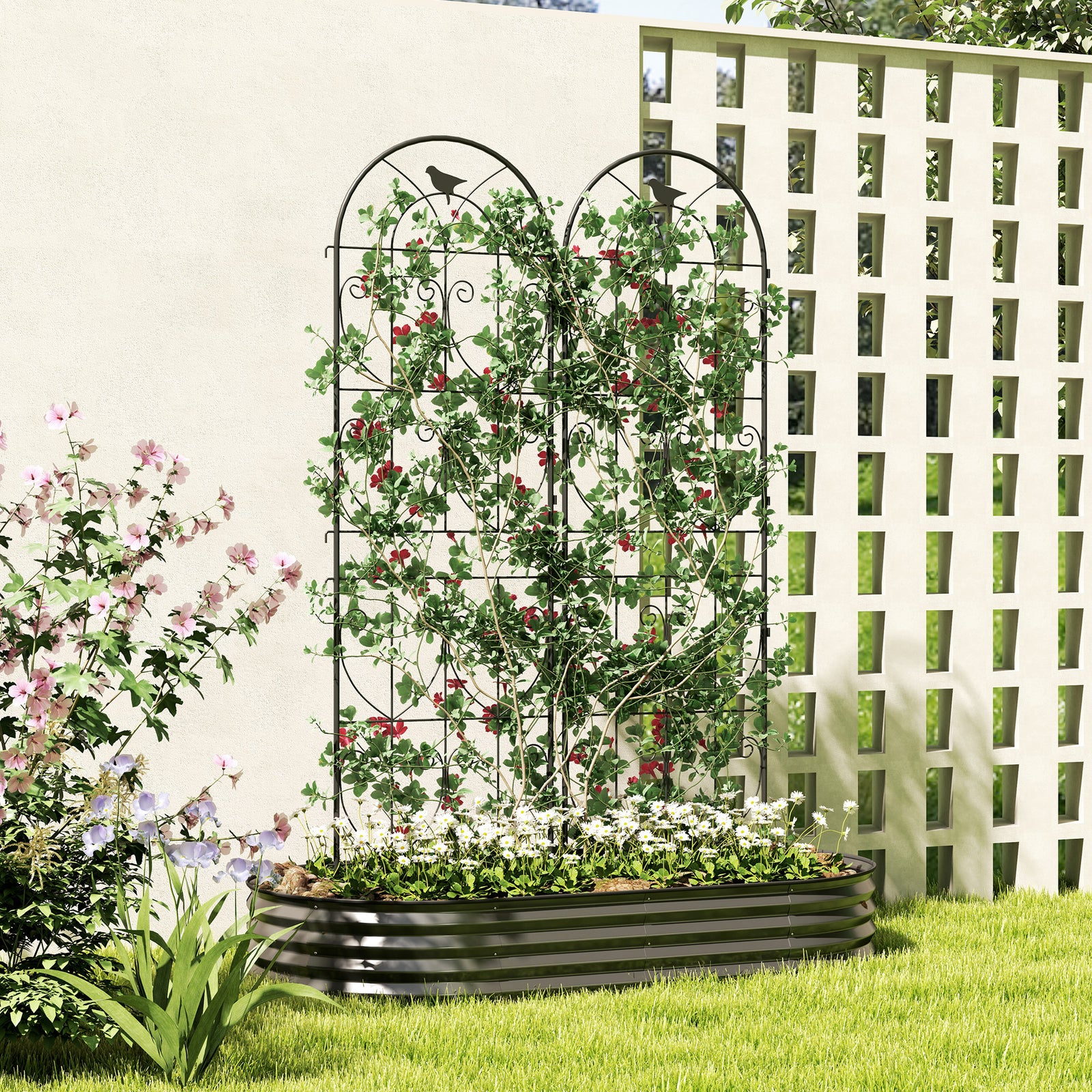 Set of 2 Garden Trellis, Metal Fence Panels for Climbing Outdoor Plant
