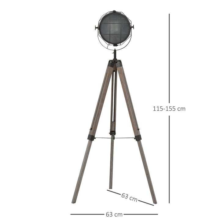 MCL Floor Lamp with Adjustable Tripod for Living Room Bedroom, Vintage Spotlight Reading Lamp with Wood Legs, 115-155cm, Grey