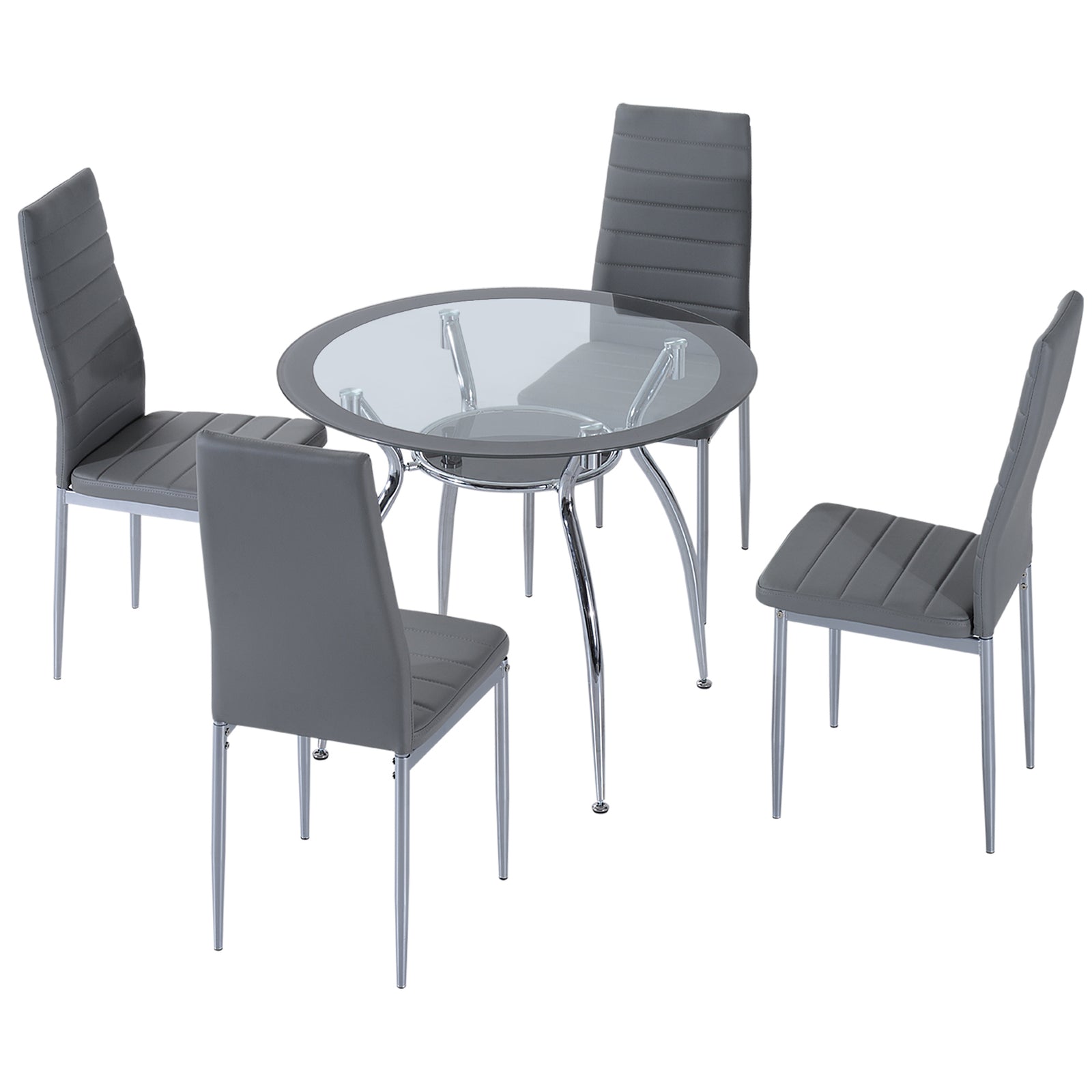 Five-Piece Dining Set, with Padded Chairs and Glass-Top Table - Grey