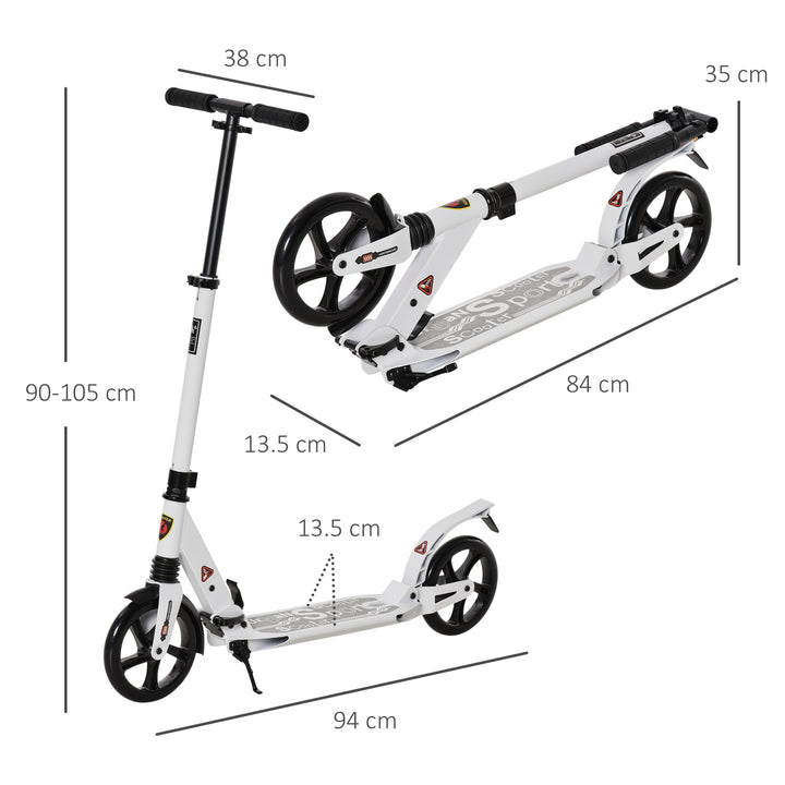 HOMCOM Folding Kick Scooter 2 Big Wheels Teens Adult  14+ Adjustable Ride On White