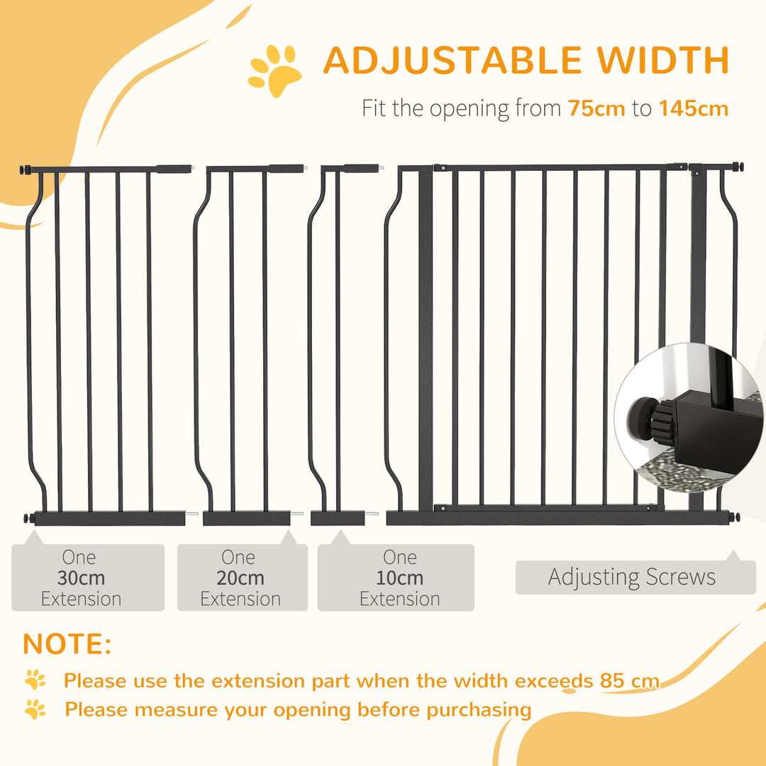 PawHut 75-145cm Dog Gate Extra Wide Stairway Gate for Pet,Pressure Fit Stair Gate for Doorways, Hallways, Staircases, Black | Aosom UK