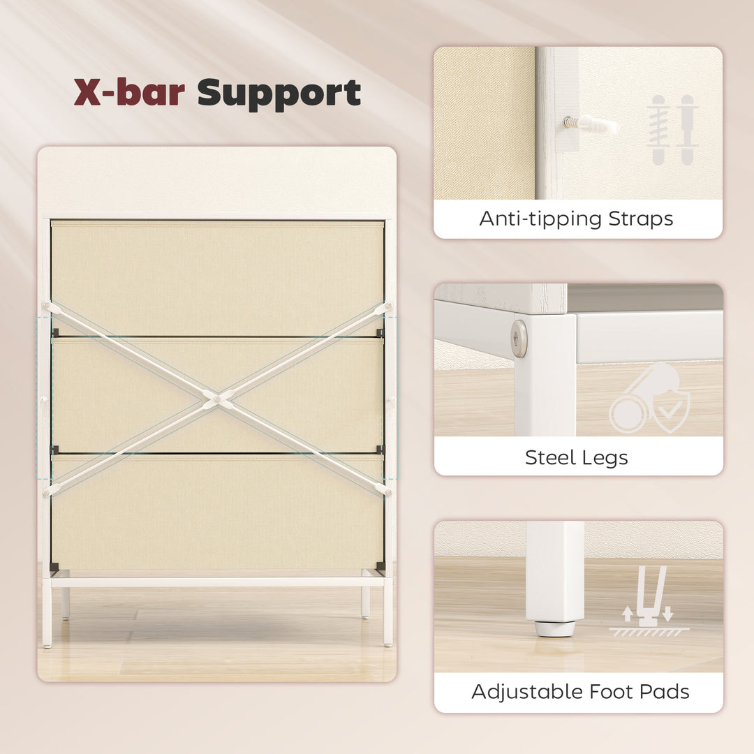Chest of Drawers, Dresser with 3 Fabric Drawers and Aluminium Handles 