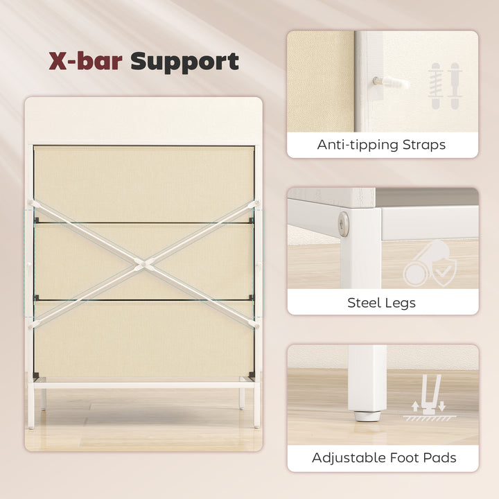 Chest of Drawers, Dresser with 3 Fabric Drawers and Aluminium Handles 