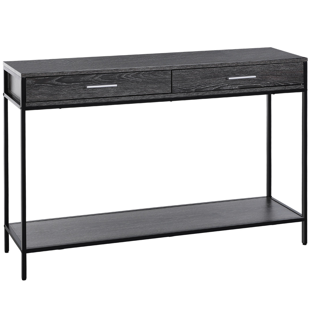 MCL Console Table Worktop Bottom Shelf Home Two Drawer Industrial Minimal Style Grey Wood Tone Effect