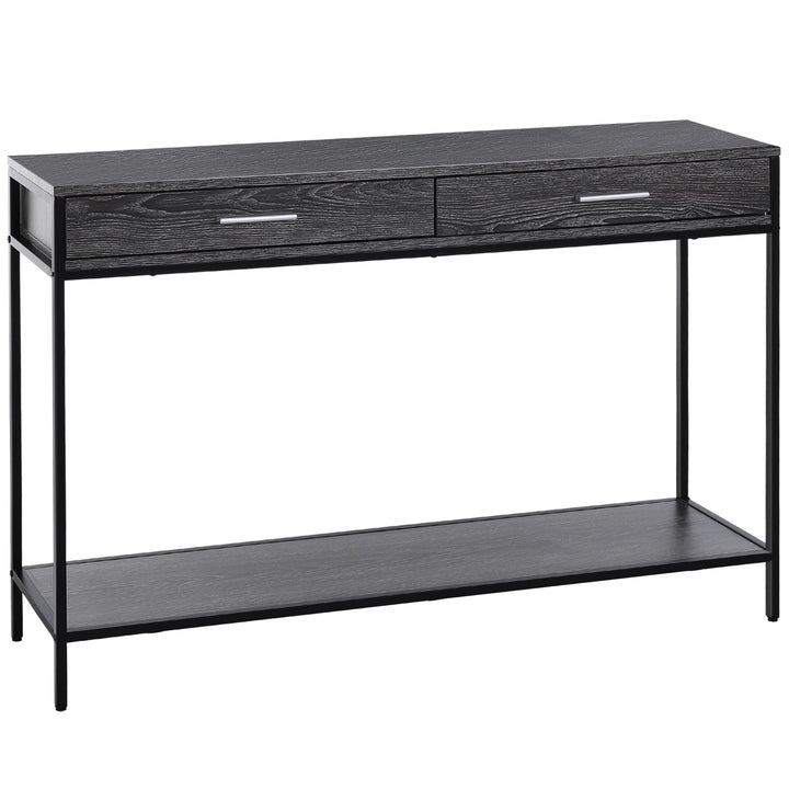 MCL Console Table Worktop Bottom Shelf Home Two Drawer Industrial Minimal Style Grey Wood Tone Effect