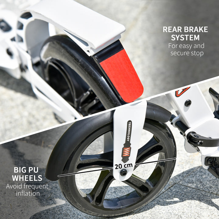 Folding Kick Scooter, Adjustable Ride On Scooter with 200mm Big Wheels and Double Shock Absorption, Urban Scooter for 14+ Teens Adult, White