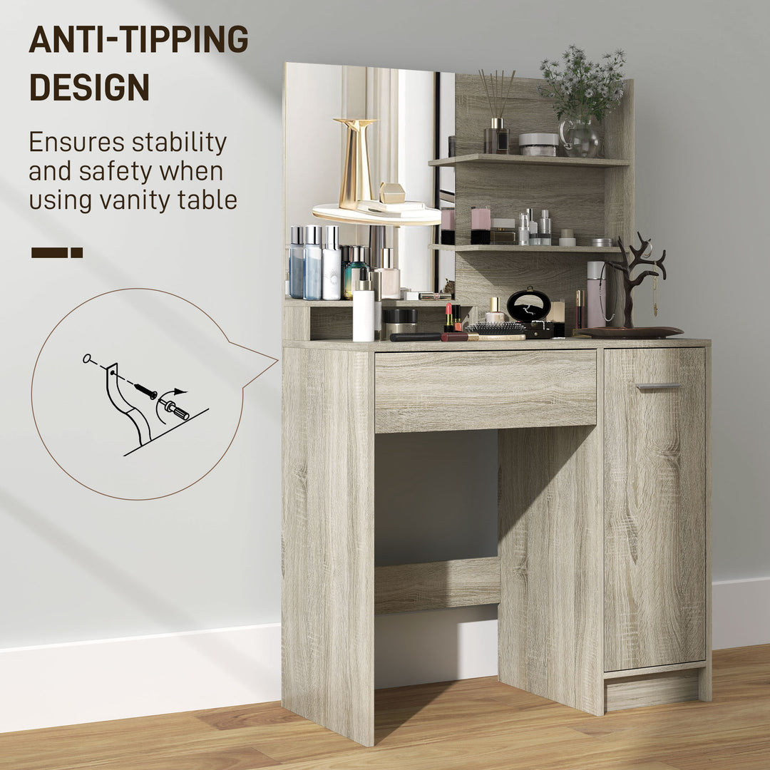 Dressing Table and Stool Set, with Storage - Wood-Effect