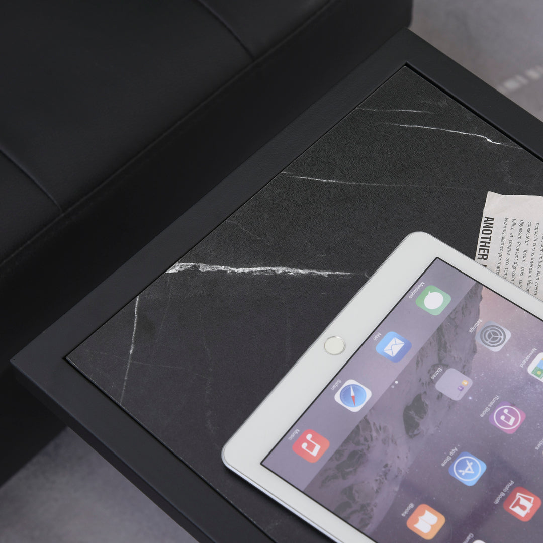 MCL C Shape Bedside Table w/Metal Frame Marble-Effect Top Sofa Narrow Snack End Table for Living Room, Black